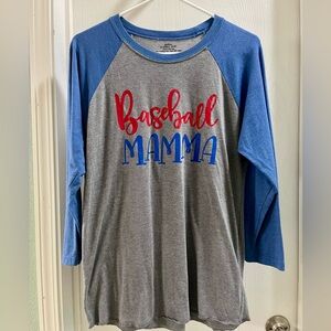 Baseball Mamma Raglan Shirt - Blue and Gray